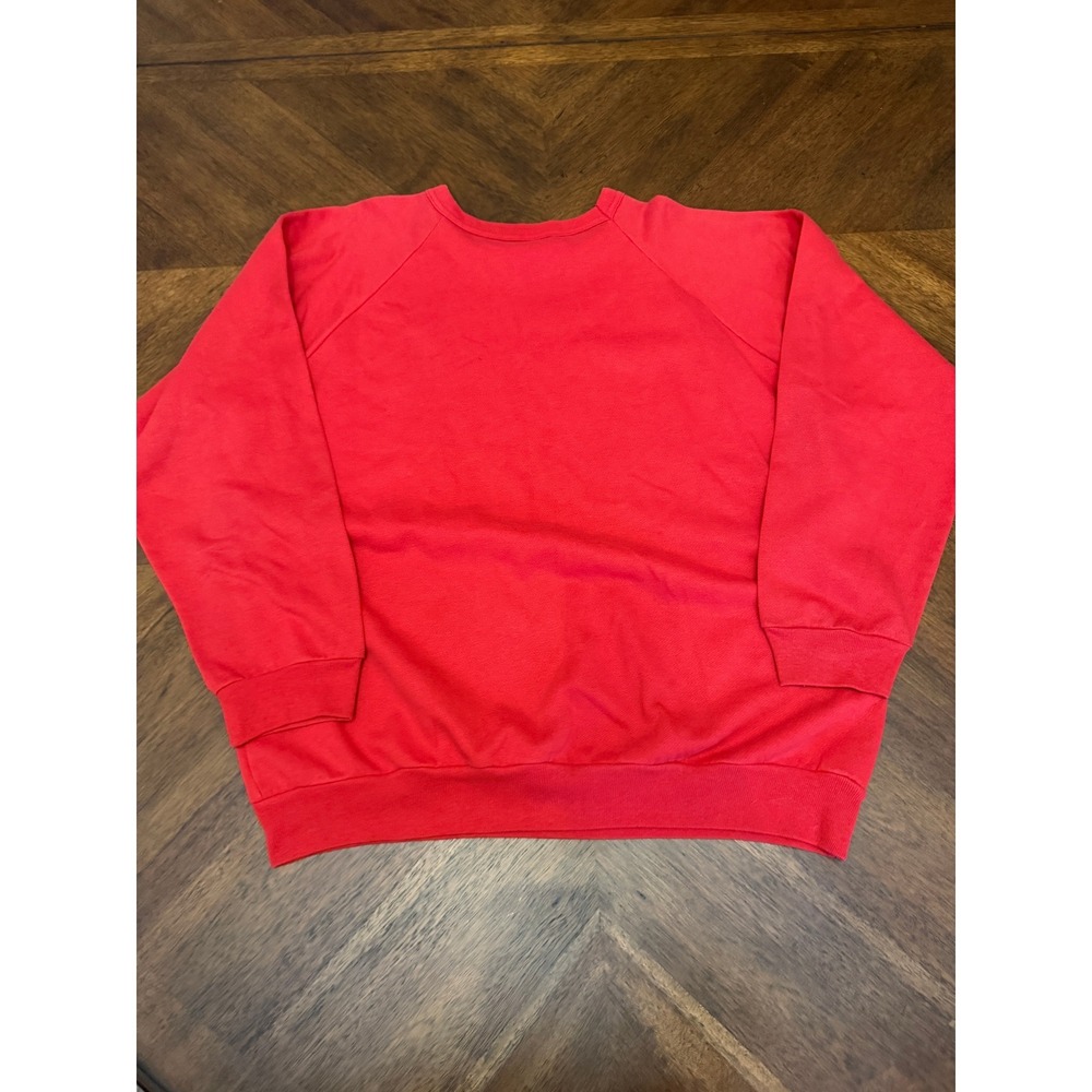 Vintage 90s Christmas Santa Angel Sweatshirt Red Raglan Crewneck XL 24k More - Picture 2 of 5